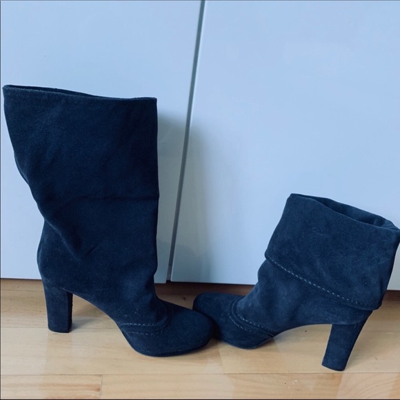 Prada Block Heel Suede Bootie Navy Blue 7.5 - Picture 6 of 7